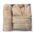 ست حوله هوبی دوخت تبریز – رنگ ثابت و آبگیری فوق‌العاده (Hobby Towel Set) رنگ کرم